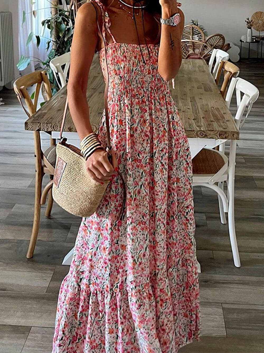 Bohemian Blossom - Floral Print Maxi Slip Dress - VibeSoothe