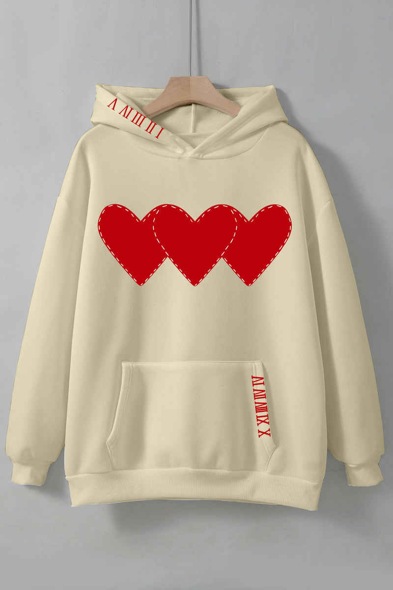 Women's Brushed Hoody Heart Shape Printed Drawstring Hoodie - VibeSoothe