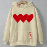 Women's Brushed Hoody Heart Shape Printed Drawstring Hoodie - VibeSoothe