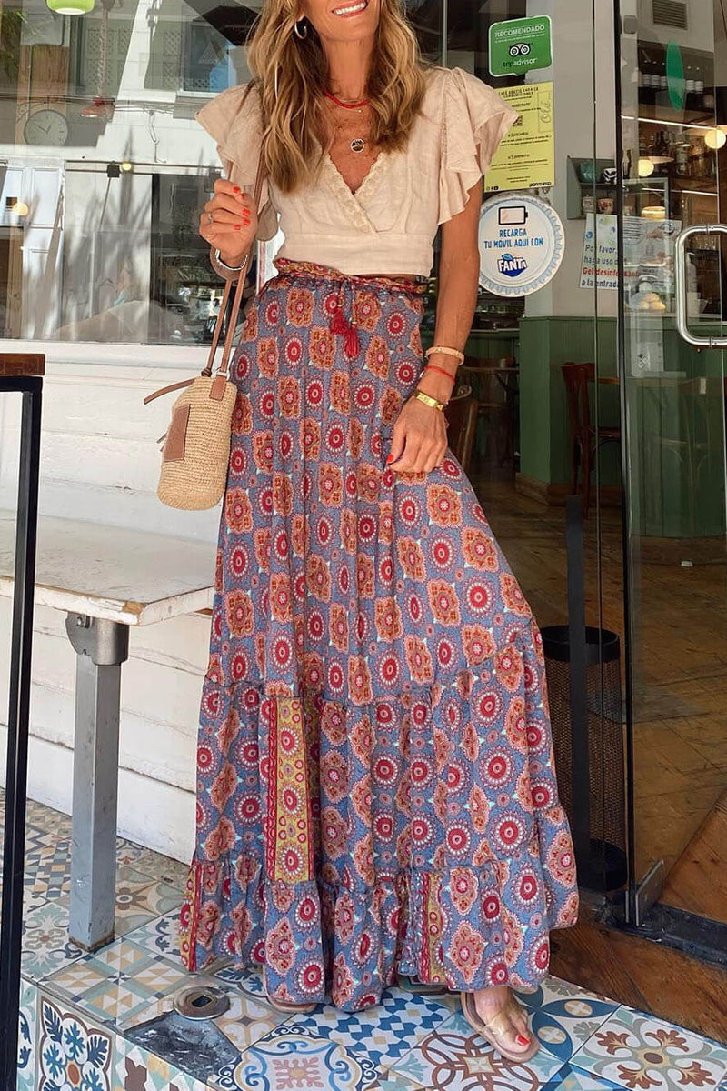 Boho Blossom - Floral Print Tassel Maxi Skirt - VibeSoothe