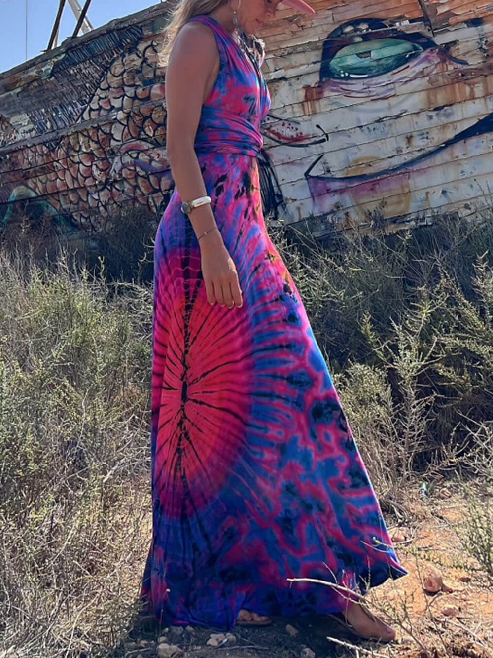 Aurora - Printed Sleeveless V-Neck Maxi Dress - VibeSoothe