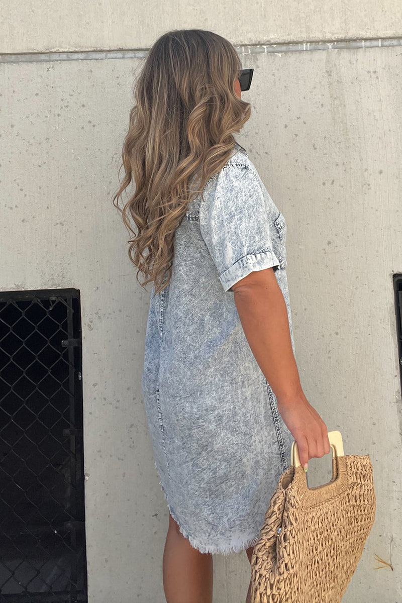 Adelaide - Stonewashed Denim Shirt Dress - VibeSoothe