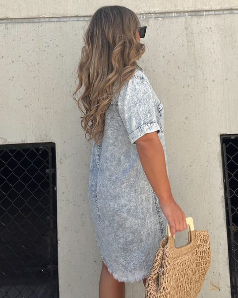 Adelaide - Stonewashed Denim Shirt Dress - VibeSoothe