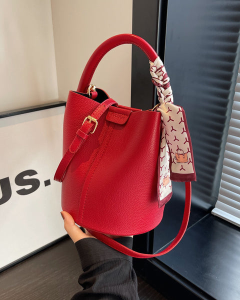 Chic-Red-Bucket Bag - VibeSoothe