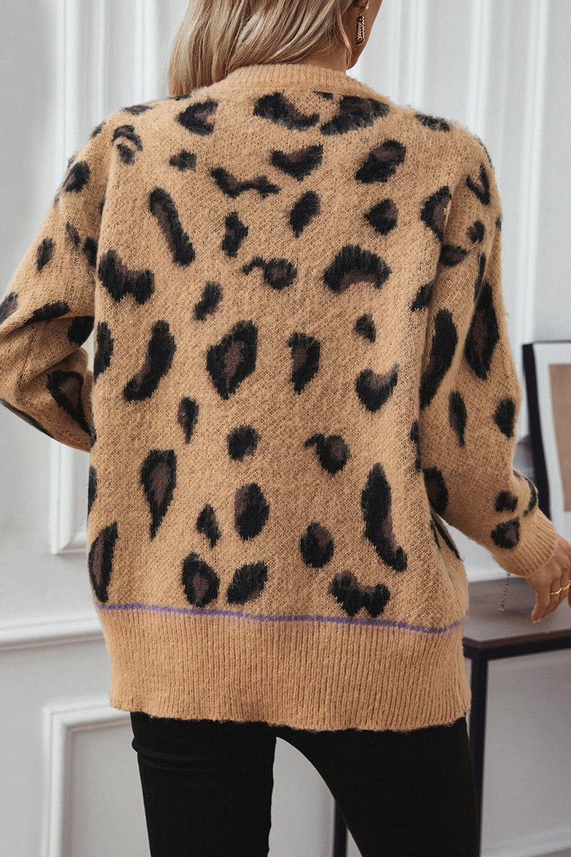 Luxe Leopard Brushed Sweater - Women's Jacquard Knit