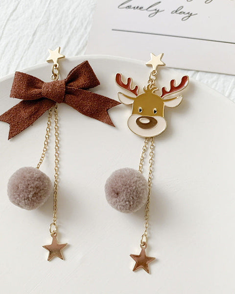 Christmas Bow Moose Earrings - VibeSoothe