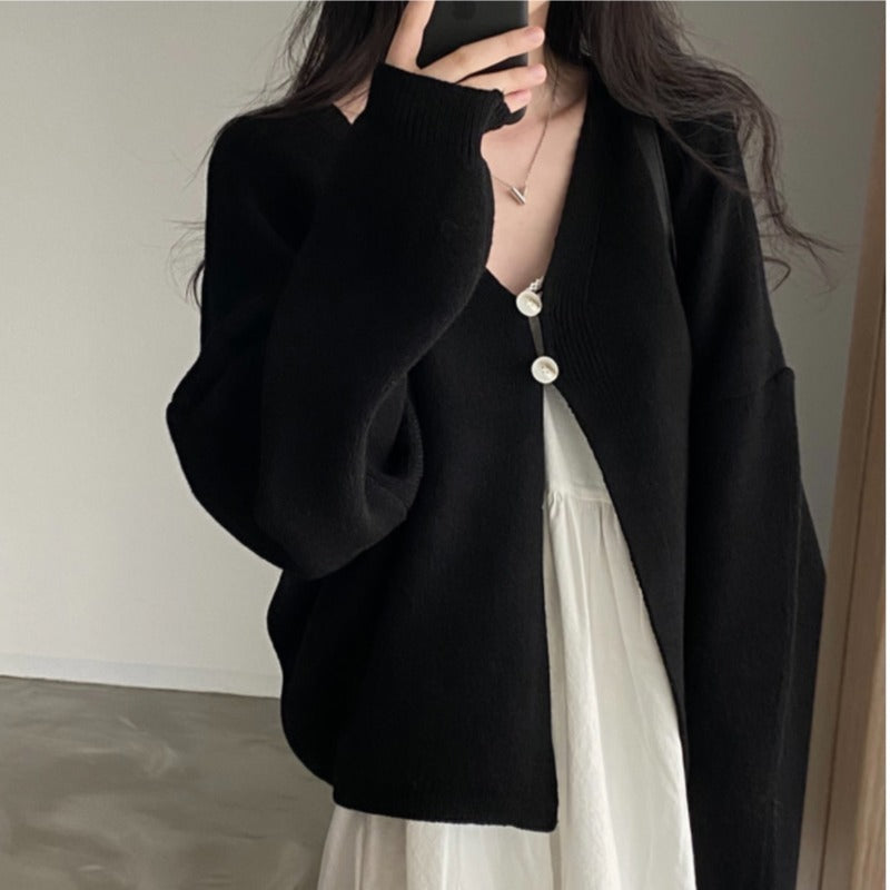 Women's Two-button V-neck Cape Sweater Coat