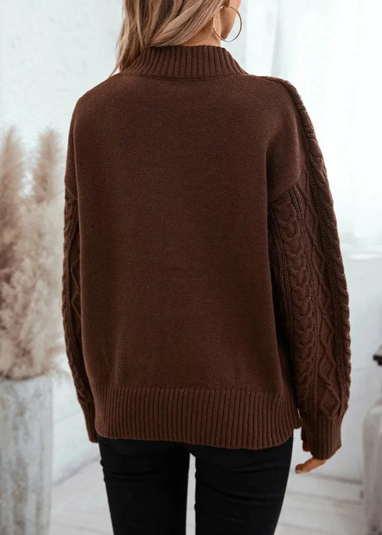 Chocolate Twist V-Neck Cable Knit Sweater