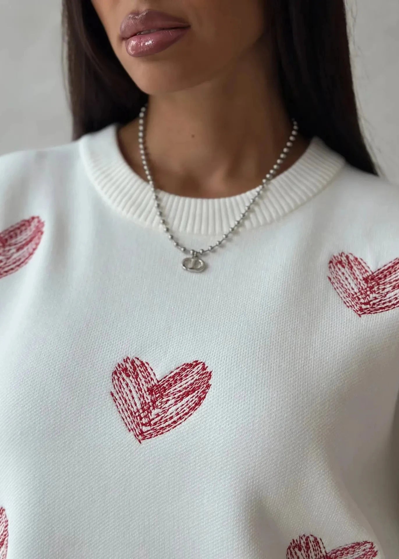 Chic Heart Pattern Pullover Sweater