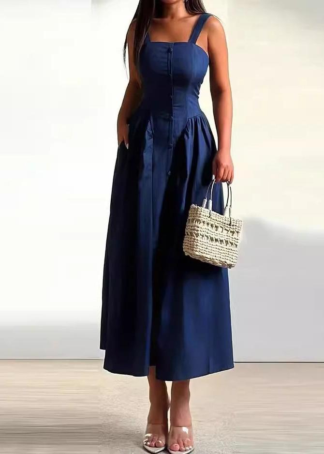 Casual Solid Color Sleeveless Dress with Fitted Waist