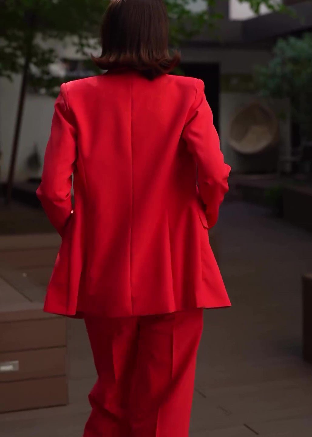 Bold Red Three-Piece Suit with Camisole & High-Waisted Pants