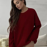 Women's Round Neck Loose Sweater - VibeSoothe