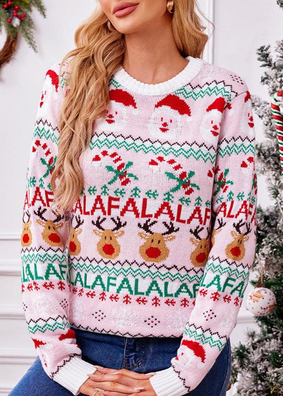 Festive Pink Knitted Christmas Sweater - Cheerful and Cozy