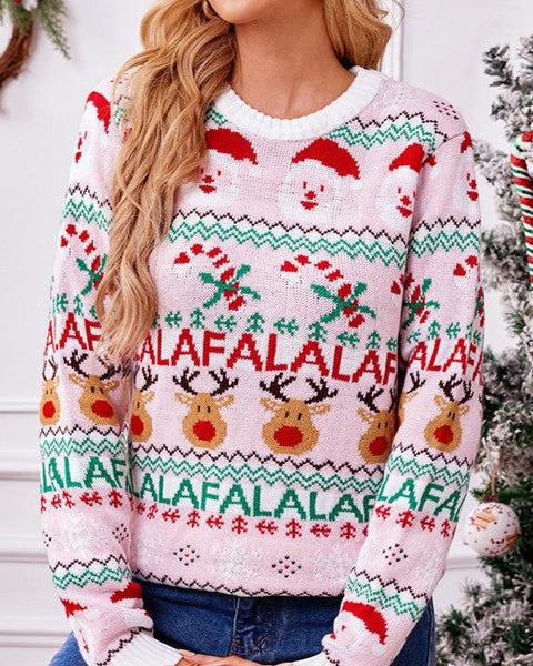 Festive Pink Knitted Christmas Sweater - Cheerful and Cozy