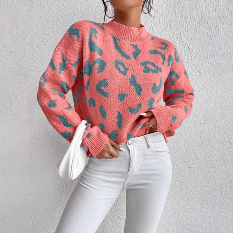 Temperament Leopard Print Jacquard Sweater