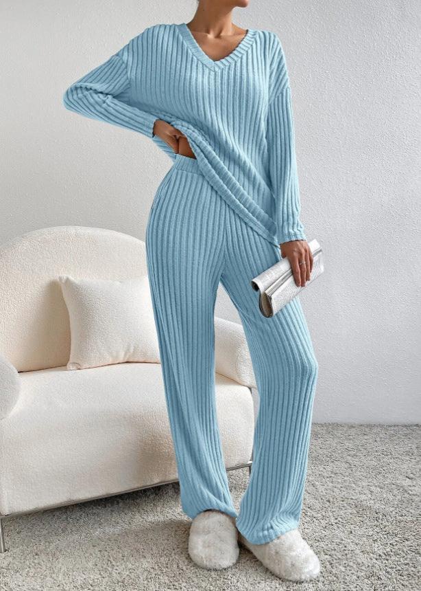 Luxe Geribbelde V-hals Loungewear Set