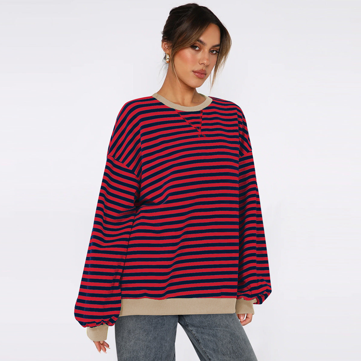 Women's Fashion Round Neck Striped Sweater