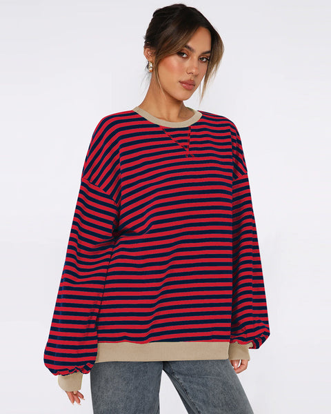 Women's Fashion Round Neck Striped Sweater