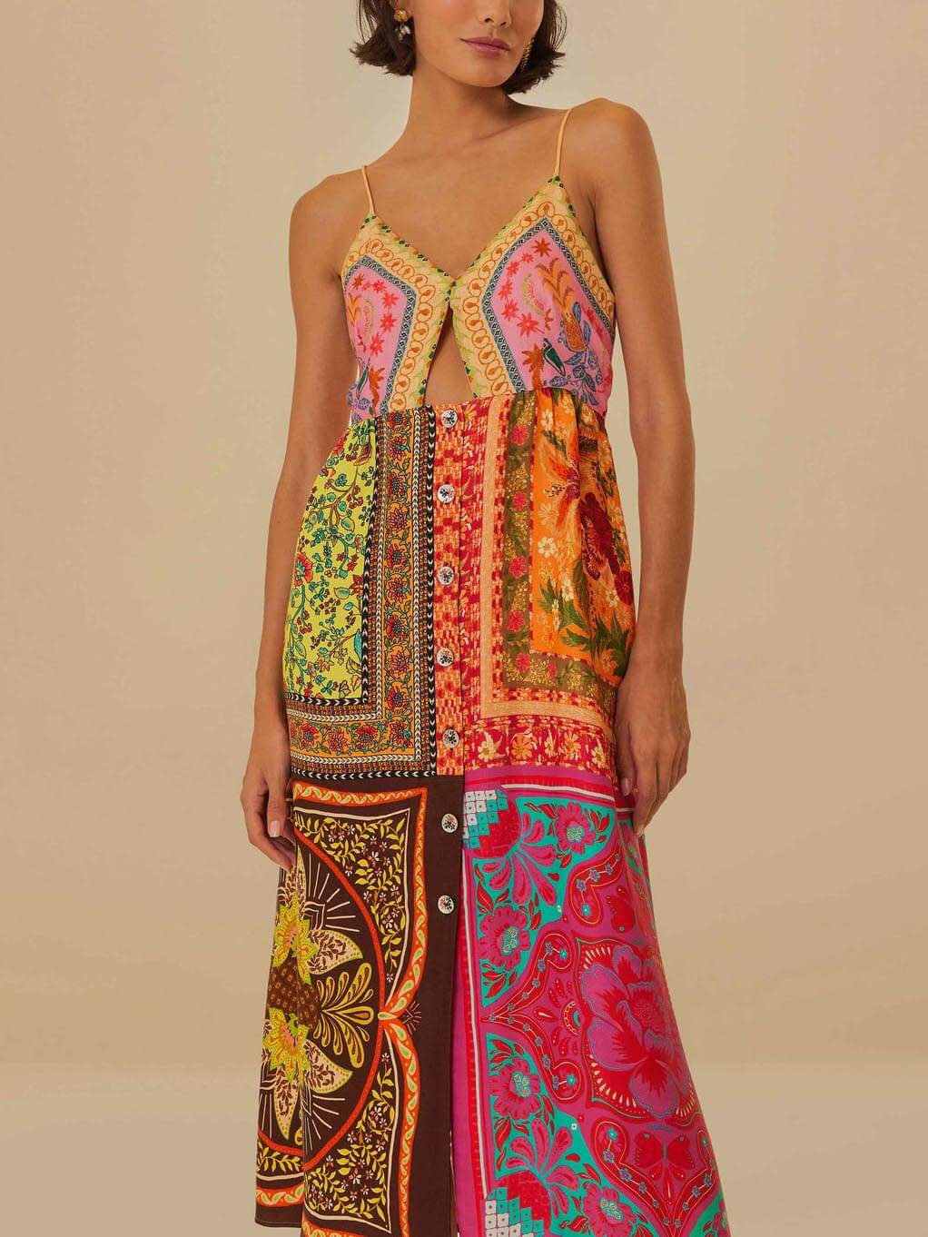 Bohemian Mosaic - V-Neck Strap Midi Dress - VibeSoothe