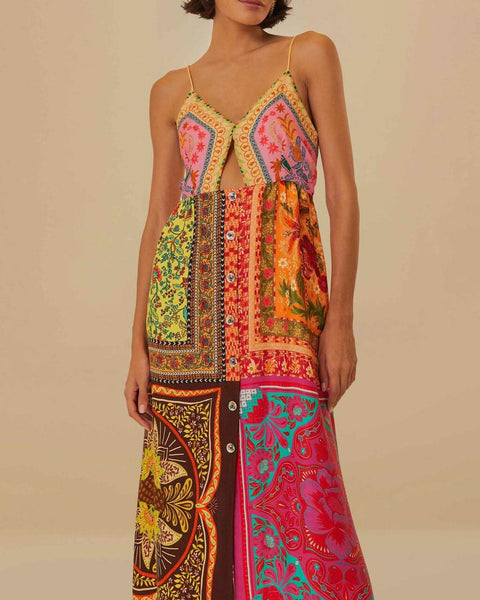 Bohemian Mosaic - V-Neck Strap Midi Dress - VibeSoothe