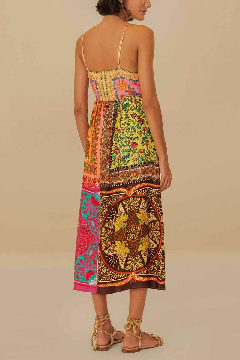 Bohemian Mosaic - V-Neck Strap Midi Dress - VibeSoothe