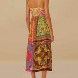 Bohemian Mosaic - V-Neck Strap Midi Dress - VibeSoothe