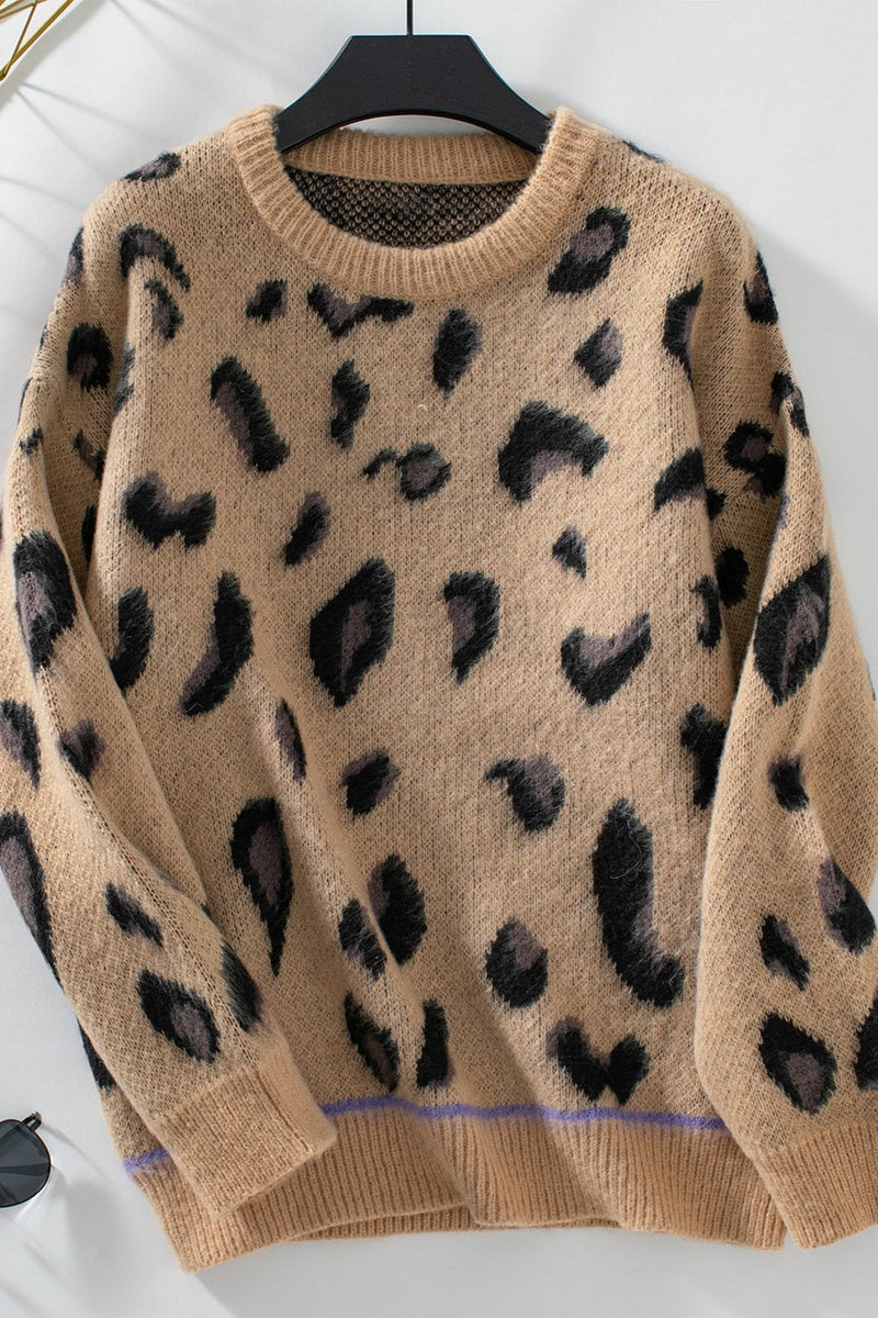 Luxe Leopard Brushed Sweater - Women's Jacquard Knit