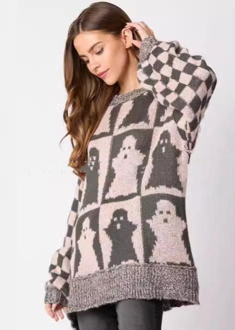 Spooky Ghost Plaid ronde hals trui