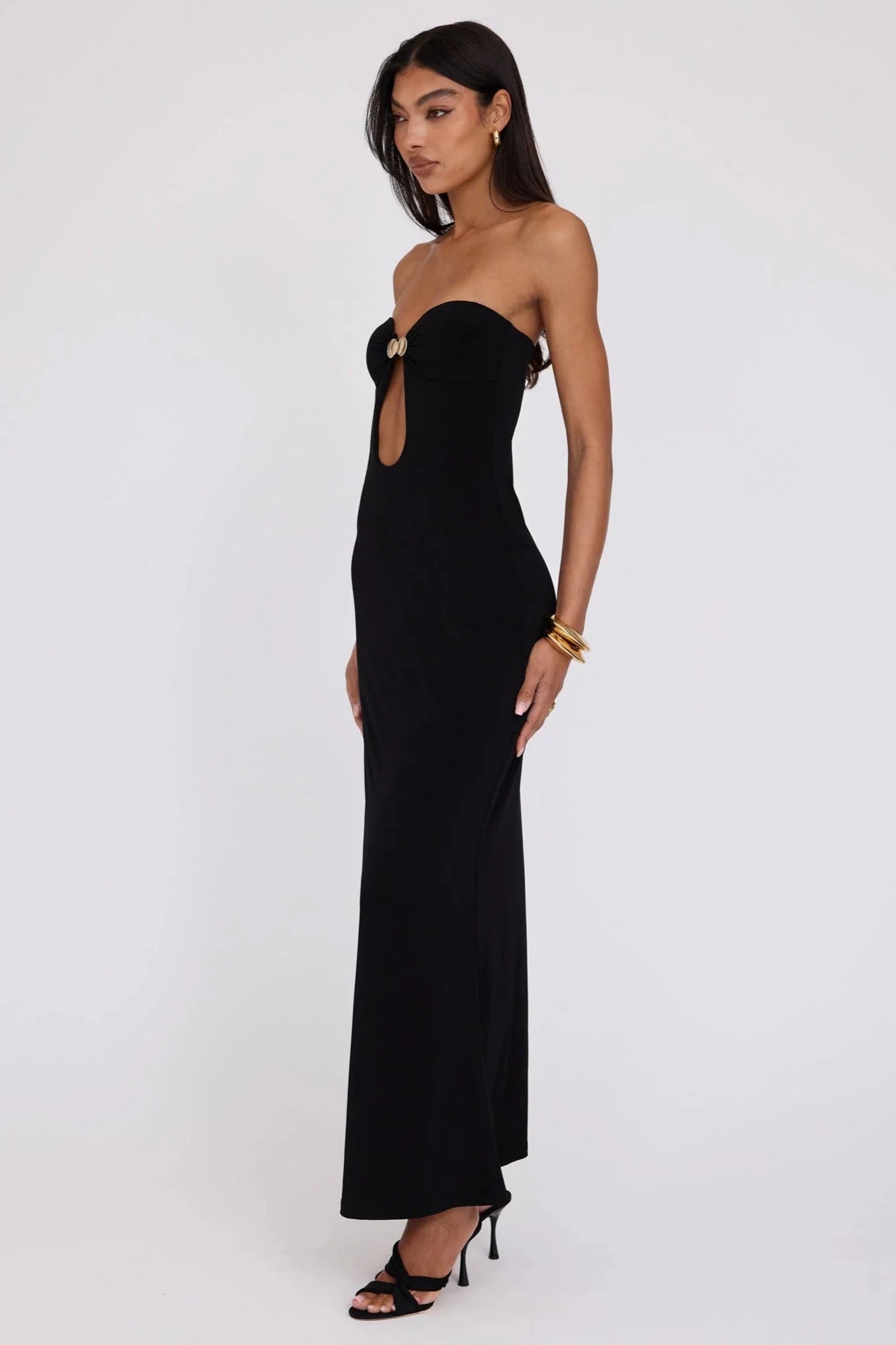 Isla Midnight - Strapless maxi-jurk met uitgesneden mouwen