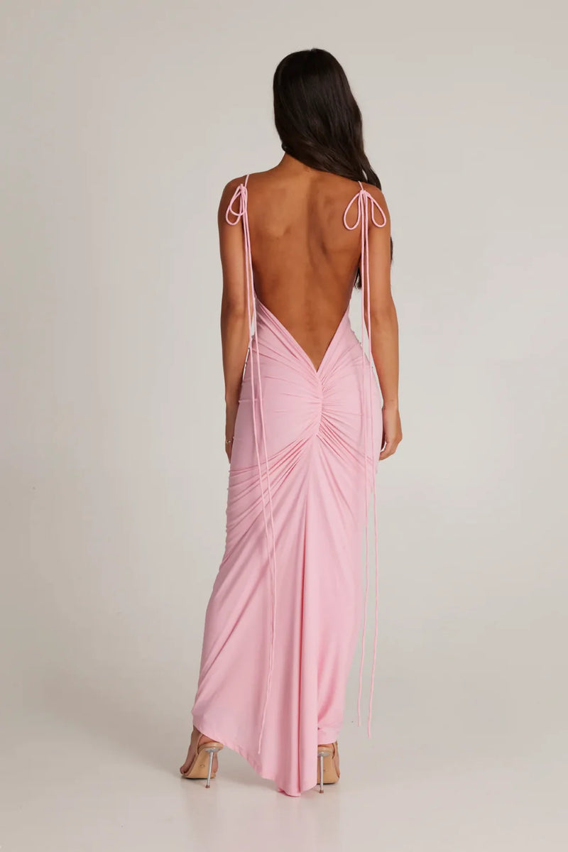 Isabella Grace - Gathered Backless Maxi Dress - VibeSoothe