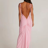 Isabella Grace - Gathered Backless Maxi Dress - VibeSoothe