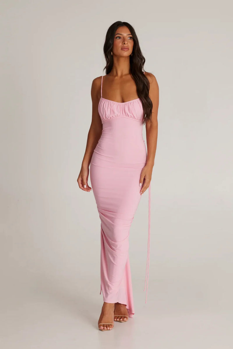 Isabella Grace - Gathered Backless Maxi Dress - VibeSoothe