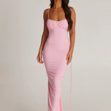 Isabella Grace - Gathered Backless Maxi Dress - VibeSoothe