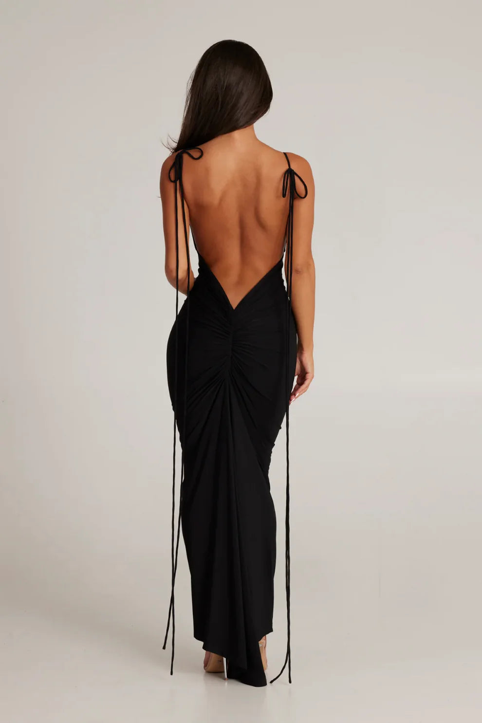 Isabella Grace - Gathered Backless Maxi Dress - VibeSoothe