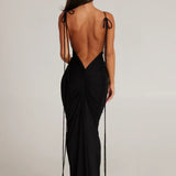 Isabella Grace - Gathered Backless Maxi Dress - VibeSoothe