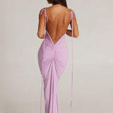 Isabella Grace - Gathered Backless Maxi Dress - VibeSoothe