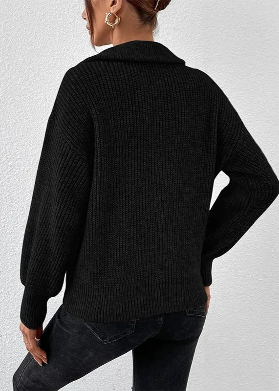 Zipper Detail Cozy Knit Sweater