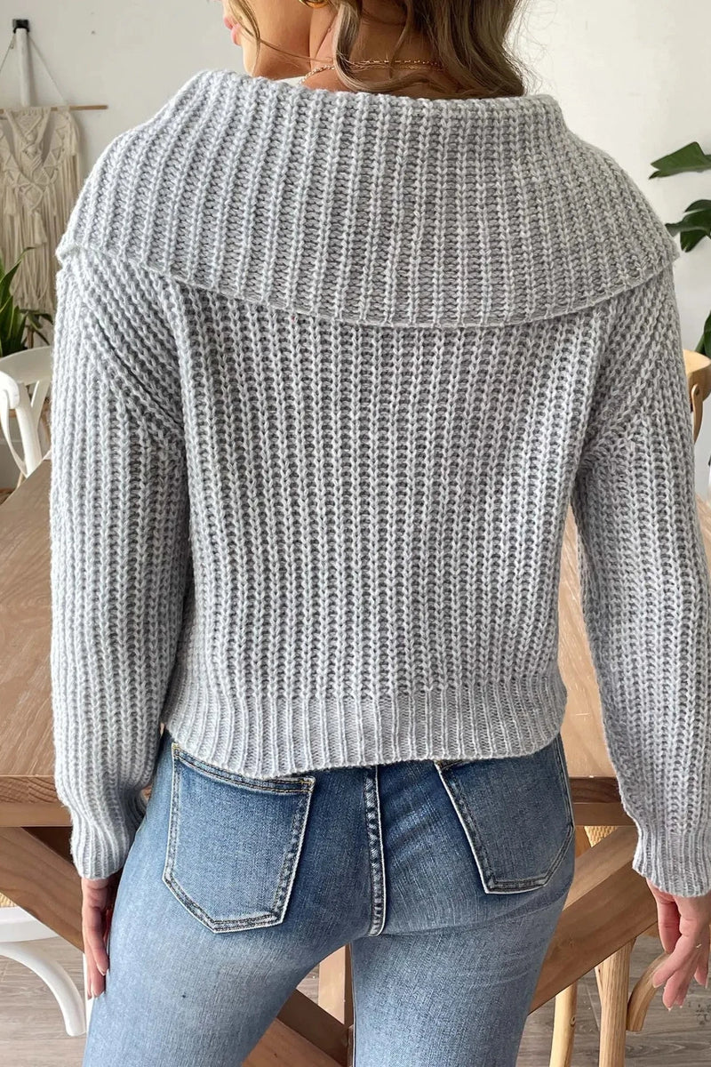 Women's Short Beaded Lapel Sweater - Chic & Stylish