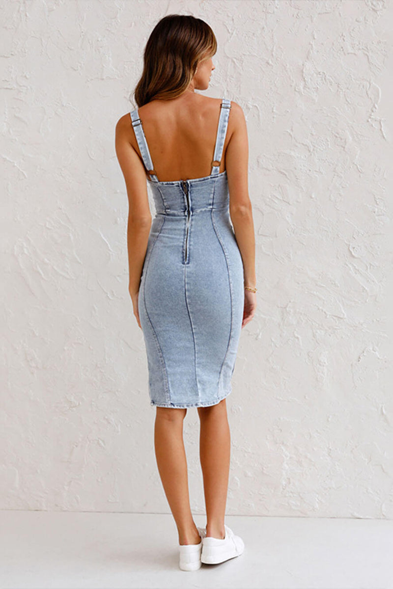 Parisian-Denim Midi-Dress