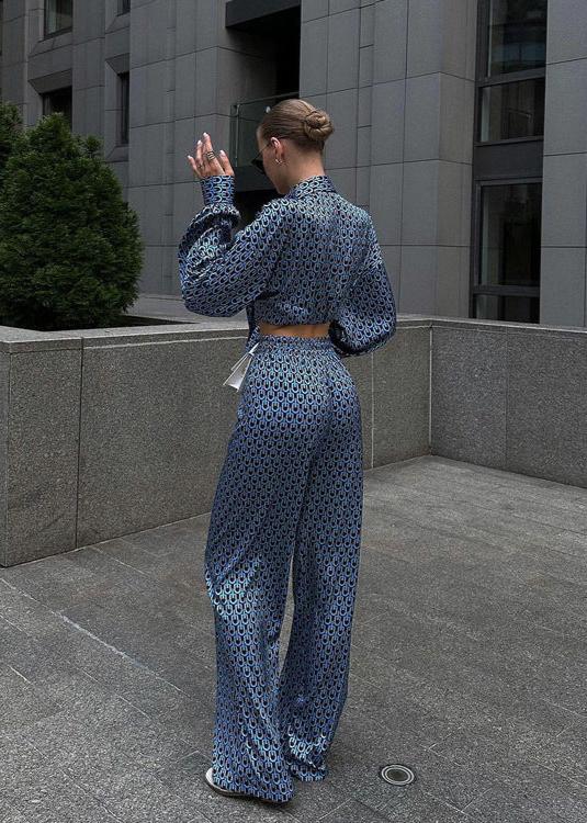 Elegant Ease - Printed Button-Up Shirt and Wide-Leg Pants Set