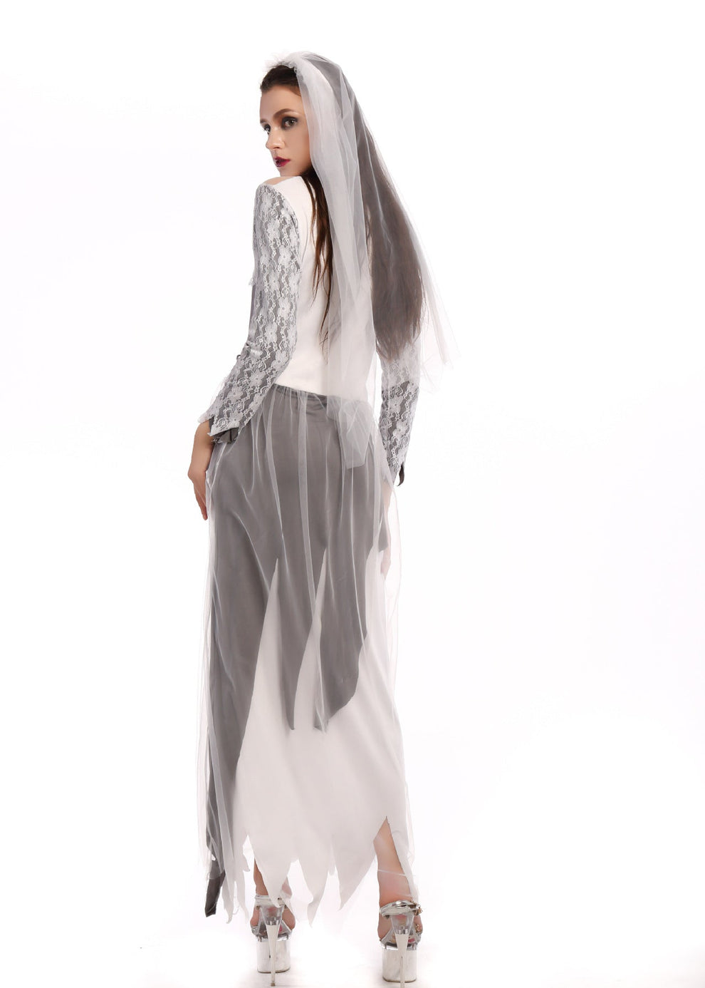 Costume da sposa fantasma - Abito da matrimonio infestato per donna con velo per Halloween