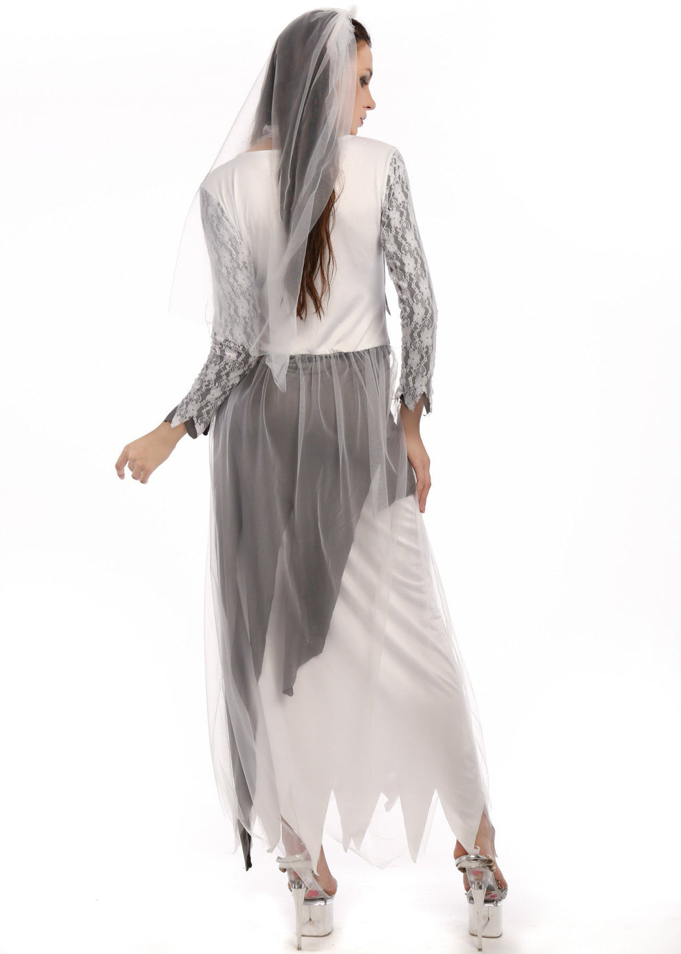 Costume da sposa fantasma - Abito da matrimonio infestato per donna con velo per Halloween