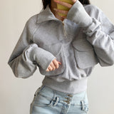 Loose Casual Stand Collar Half Zip Pullover Slimming Sweater Jacket - VibeSoothe