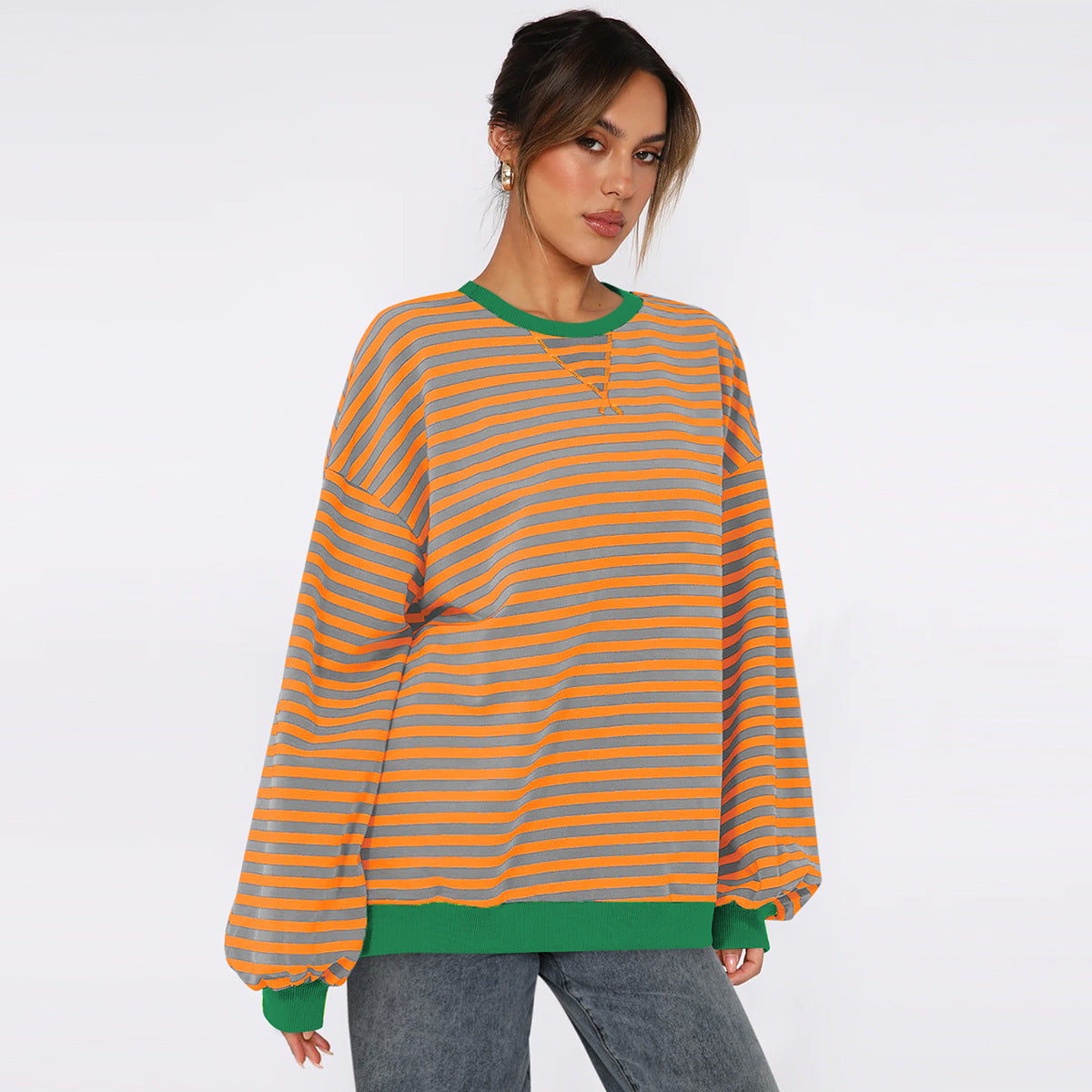 Women's Fashion Round Neck Striped Sweater