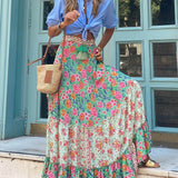 Boho Blossom - Floral Print Tassel Maxi Skirt - VibeSoothe