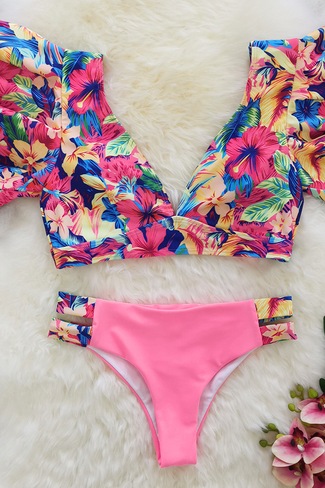 Klhoe-Ruffle Pink Bikini Set