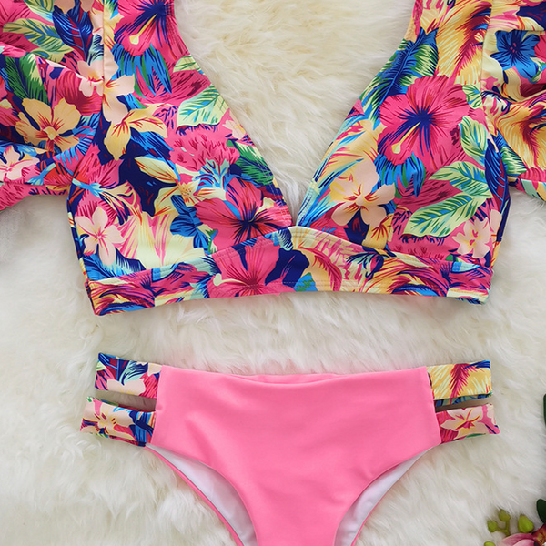 Klhoe-Ruffle Pink Bikini Set