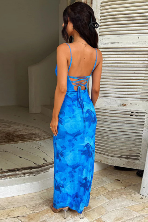 Delphine - Blue Floral Maxi Dress - VibeSoothe