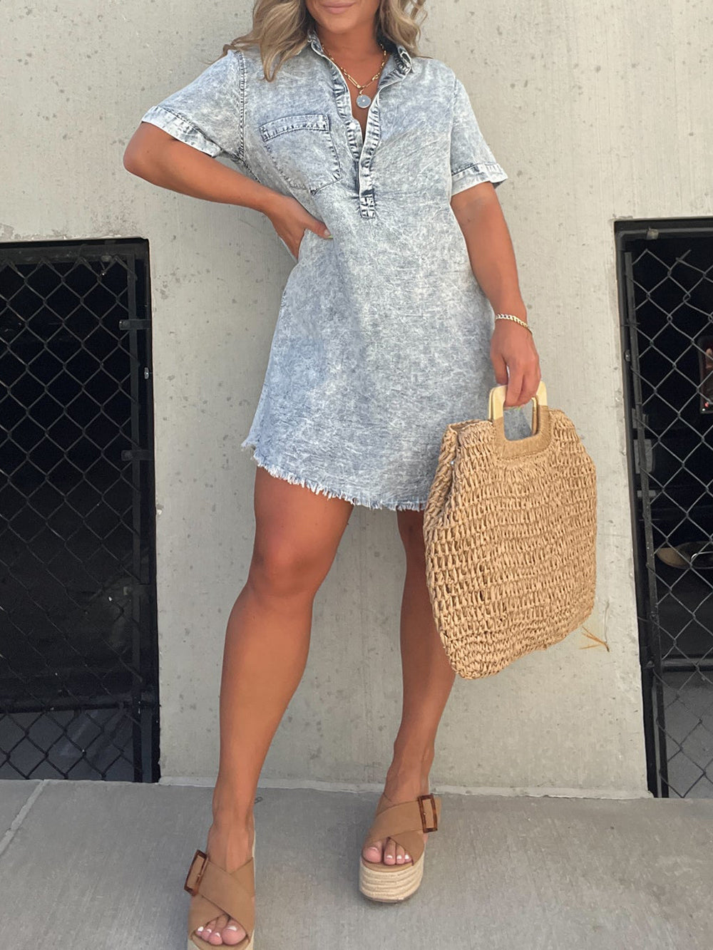 Adelaide - Stonewashed Denim Shirt Dress - VibeSoothe