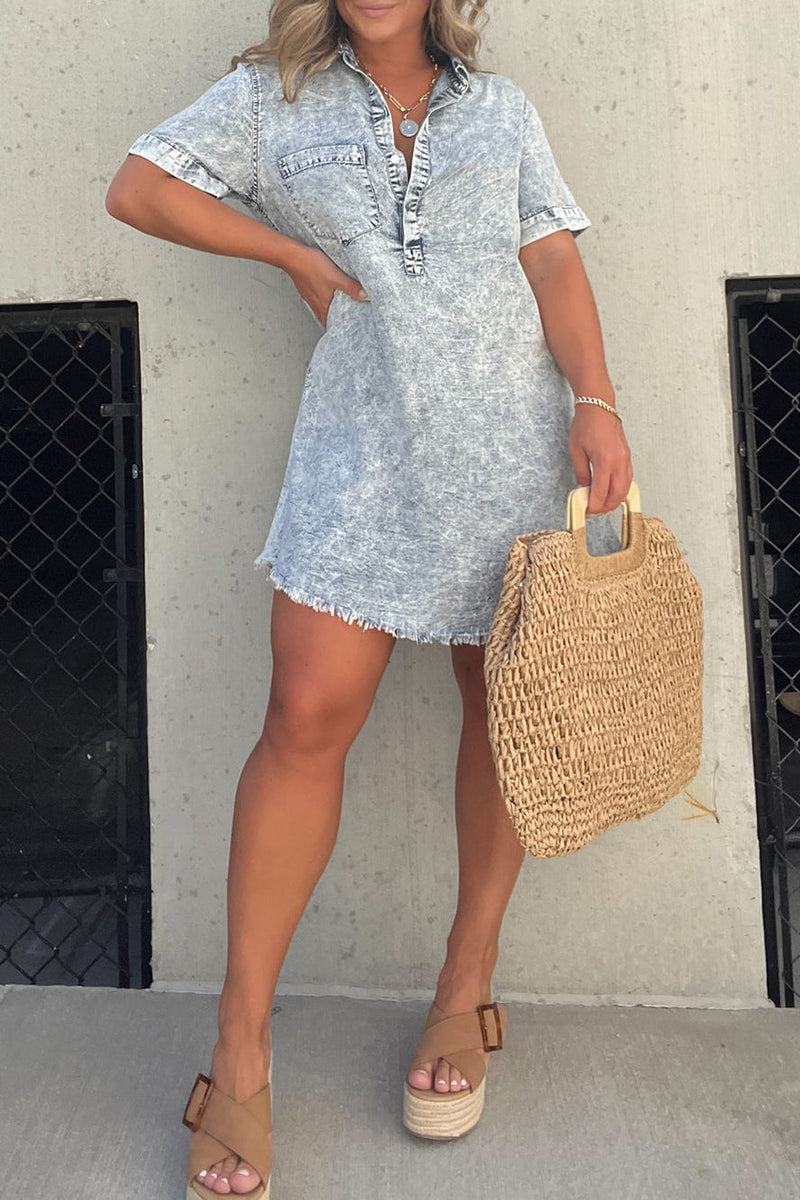 Adelaide - Stonewashed Denim Shirt Dress - VibeSoothe